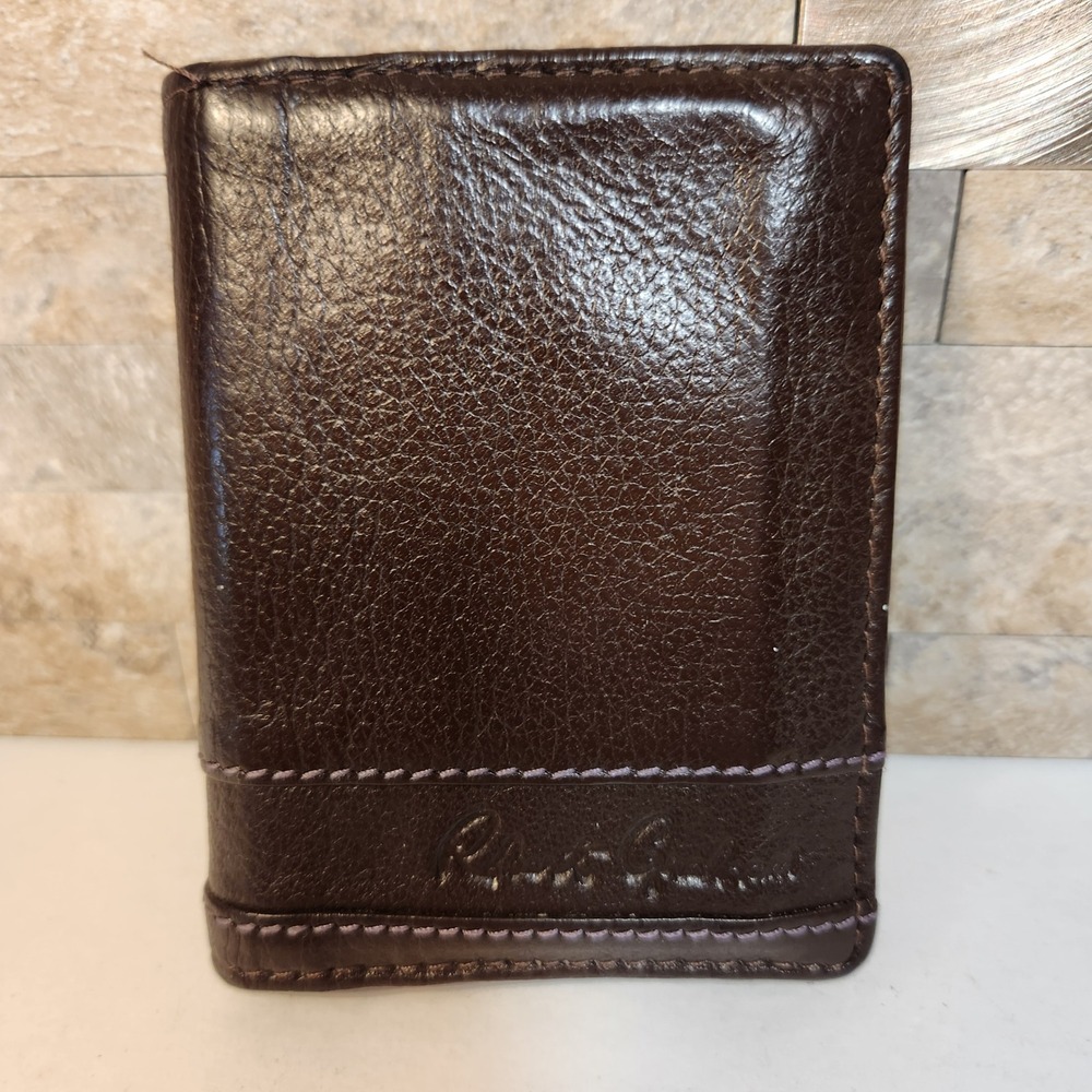 Robert Graham Mens Brown Leather Bifold Card Case Wallet Paisley ID Window